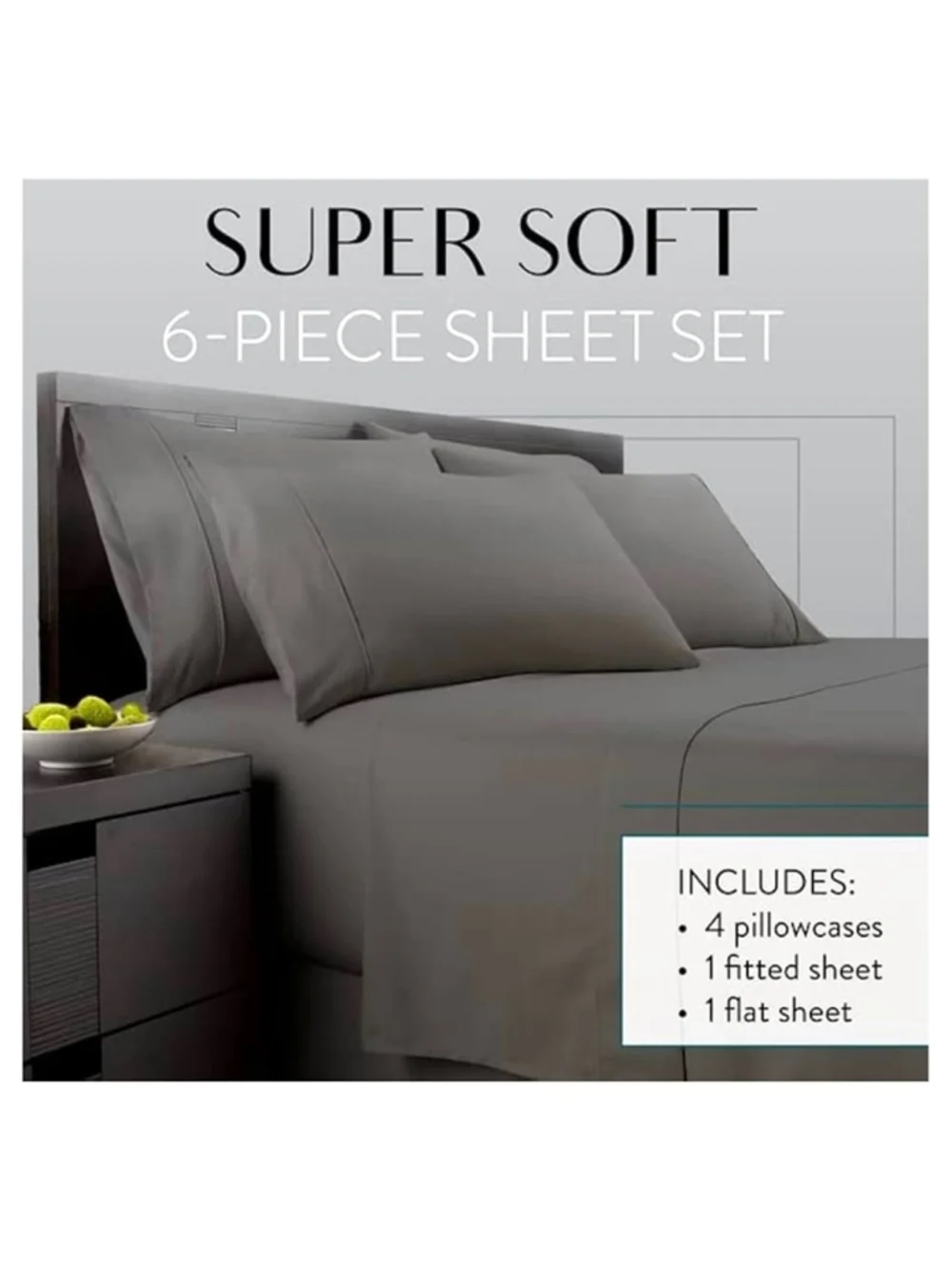 Danjor Linens Platinum 1800 Collection queen 6-piece sheet set gray NIP